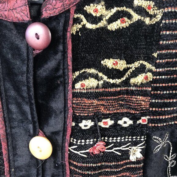 Retro Jacket Womens Medium Black Patchwork Velvet Embroidered Bohemian Tapestry - Picture 14 of 16